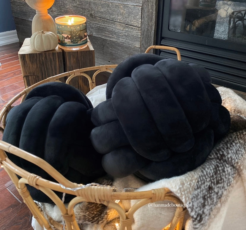 NEW Black Coal Velvet Knot Pillow