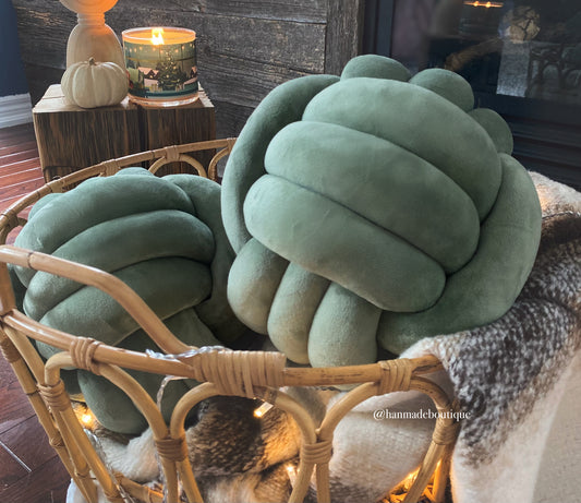 NEW Olive Green Velvet Knot Pillow